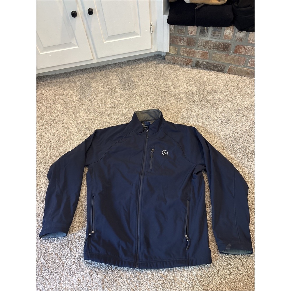 Mercedes Benz Men's Shell Windbreaker Jacket Navy Blue Full Zip Up Large L Rare